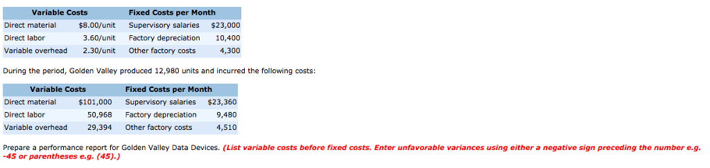 Exercise 10-15 Expected manufacturing costs for Golden Valley Data Devices are as
