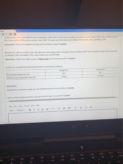  vas X COD A) Hill Company sells three different sets of