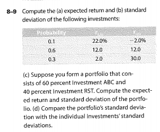 use BA II PLUS calculator Compute the (a) expected return and (b)