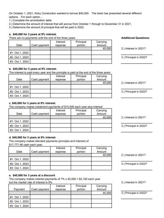 Need help for the additional question in b,c,d,e On October 1,
