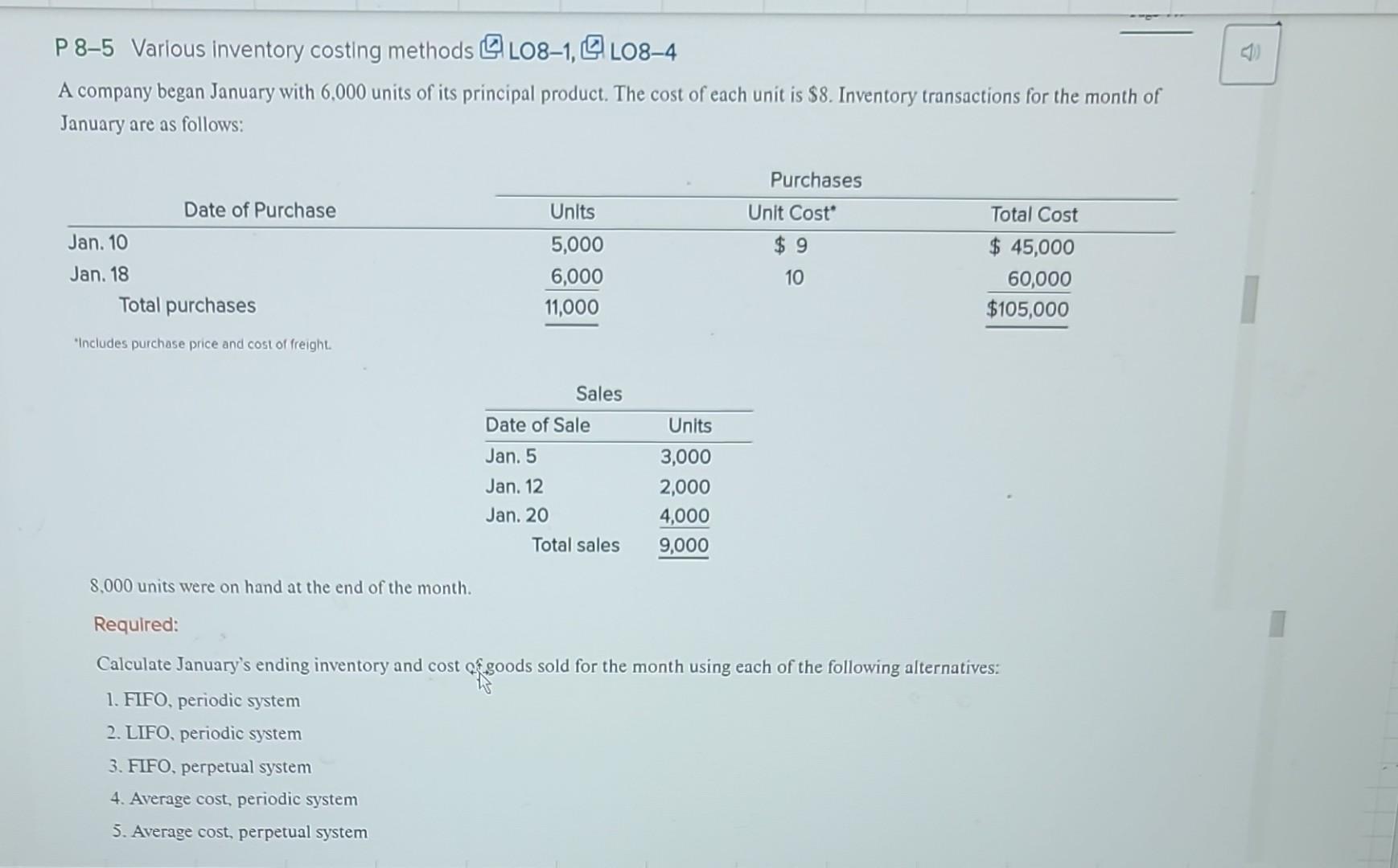 Please show and explain work. Thank you! P 8-5 Various inventory