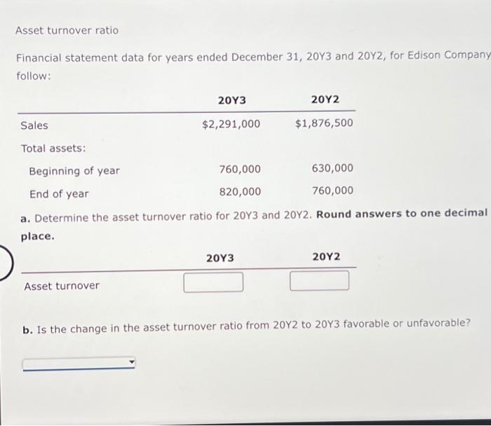 a and b please!! Asset turnover ratio Financial statement data for years