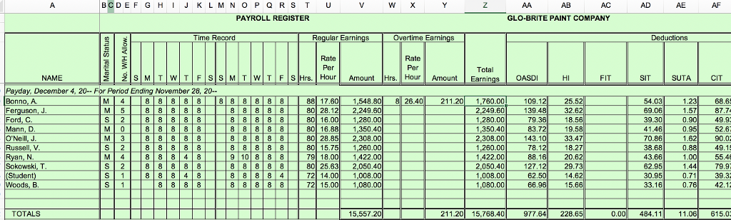 answer to total earning and net paid. BCDEFGHIJK L MNO PQRS TUV