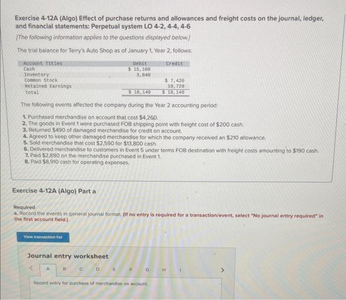  Journal entry worksheet Journal entry worksheet Record entry for purchase of