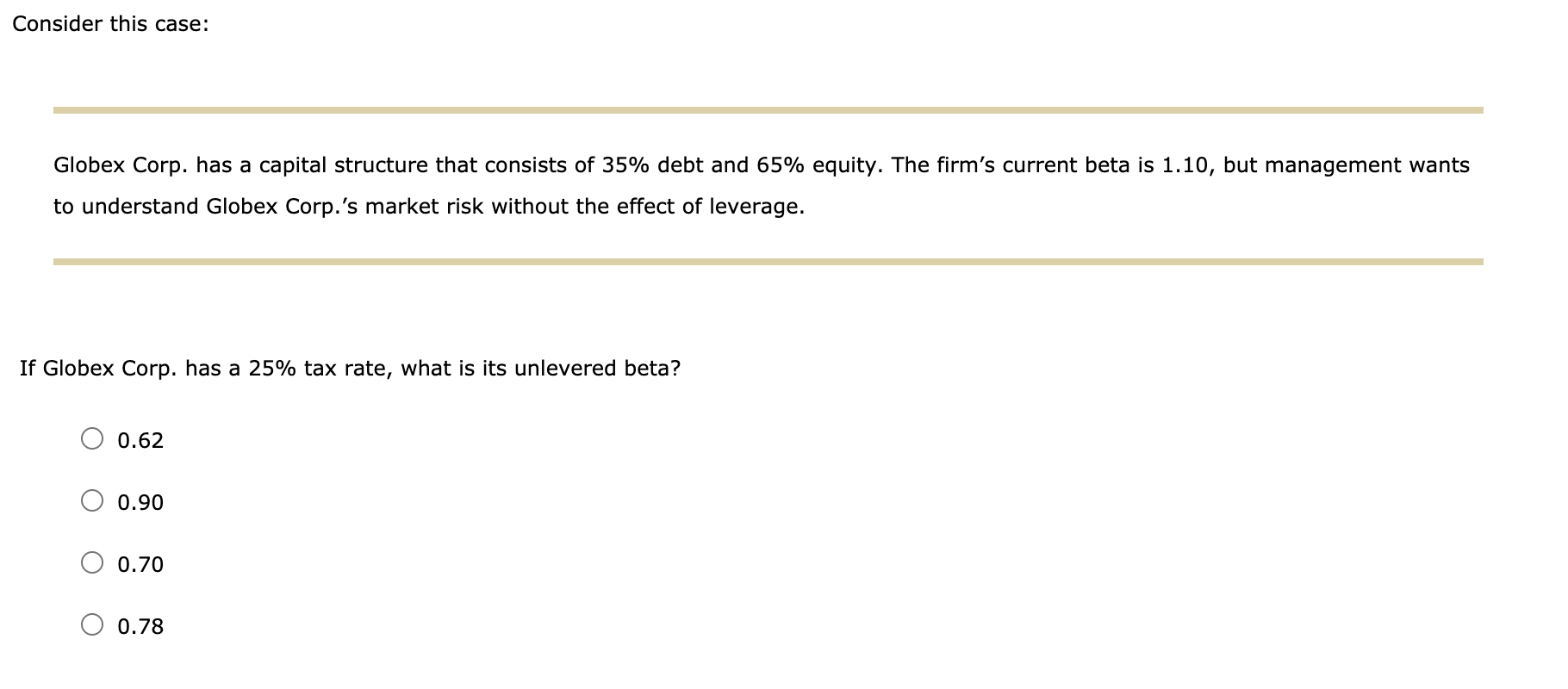 c) 0.83 d) 0.91 solve for the firms levered beta with the