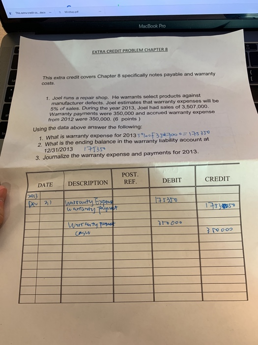  MacBook Pro EXTRA CREDIT PROBLEM CHAPTER 8 This extra credit covers