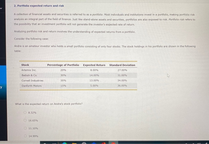  question #2: less than, more than, equal to 2. Portfolio expected