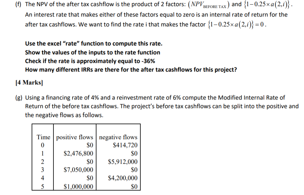 incremental cashflows shown in the second column of the table below. Assume