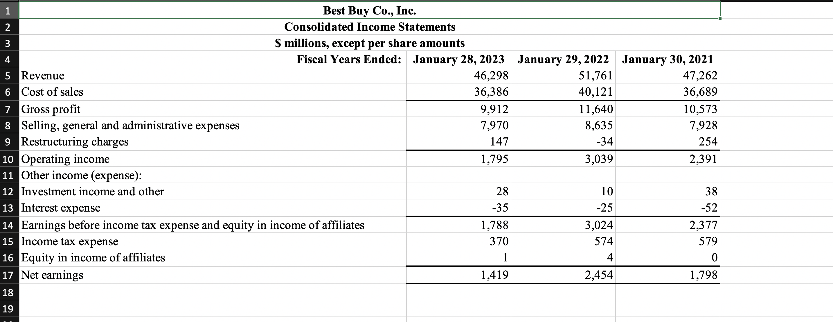 is in the financial statement booklet. - Refer to the Excel worksheets