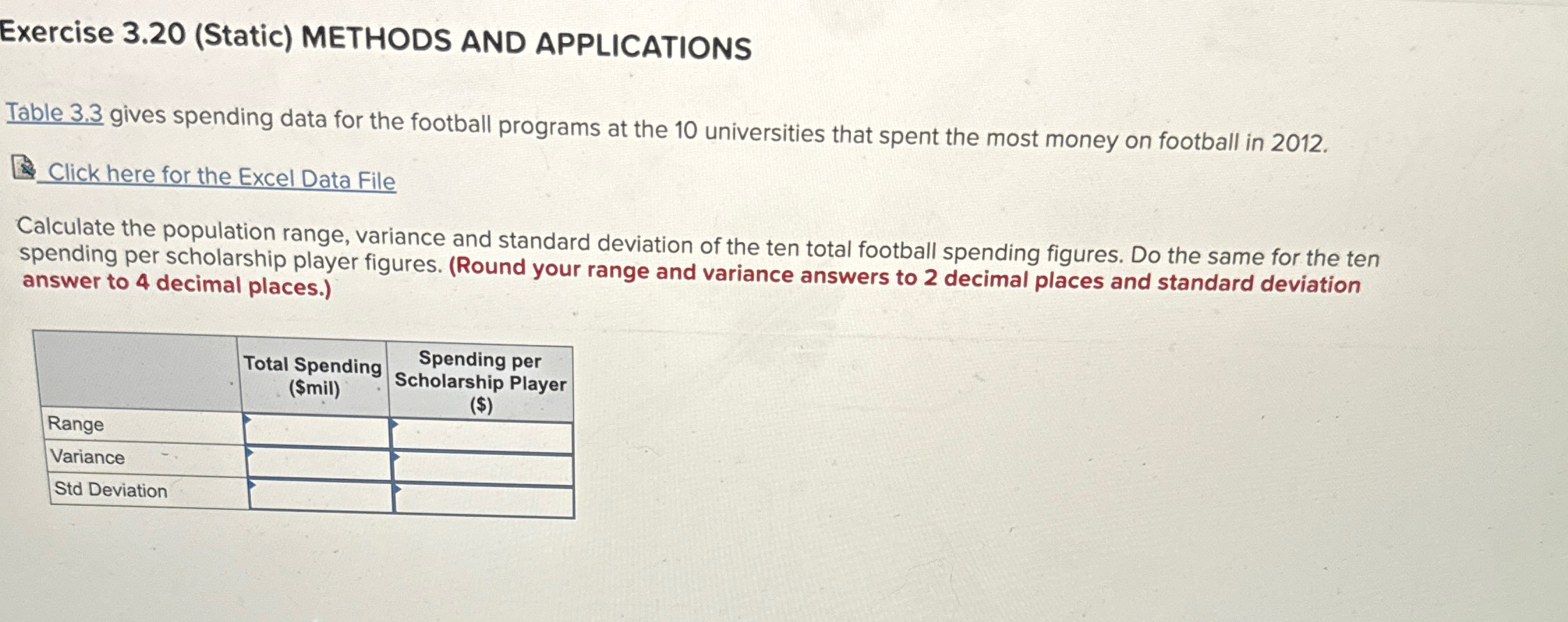  Exercise 3.20(Static) METHODS AND APPLICATIONS Table 3.3 gives spending data for