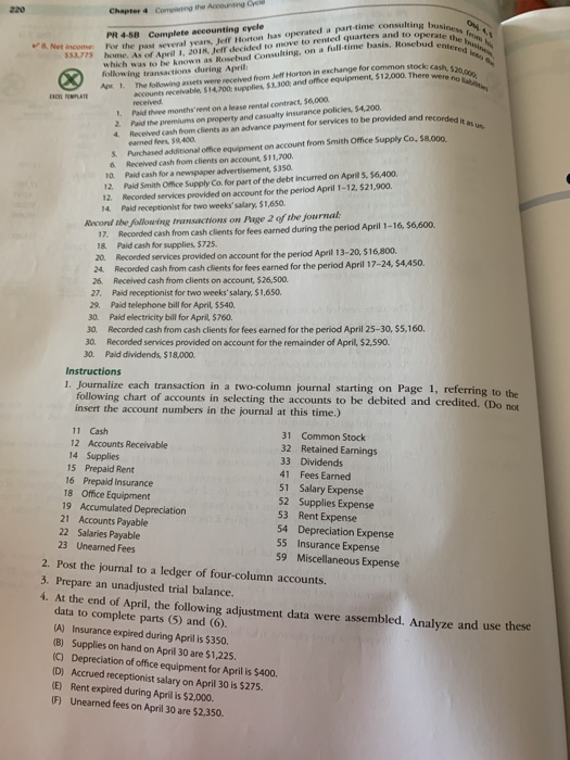  Chapter 4 Corting the Accounting were to coded has PR 4-58