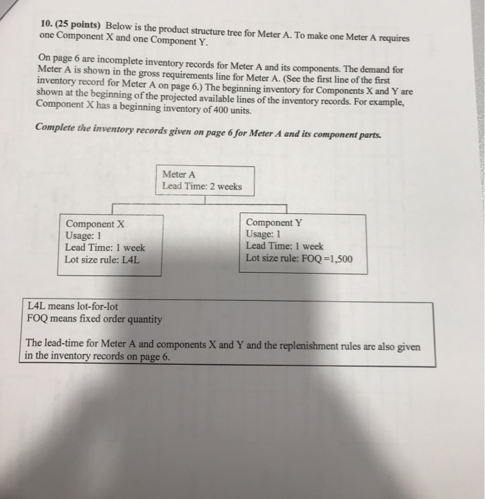  10. (25 points) Below is the product structure tree for Meter