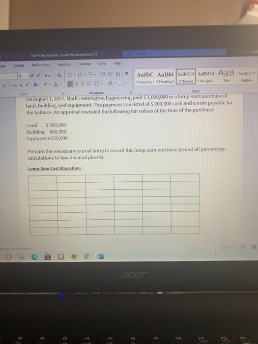  Test for Students acob Papadopoulos Help References Mailing View 12 AA