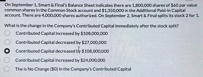  On September 1, Smart \& Final's Balance Sheet indicates there are