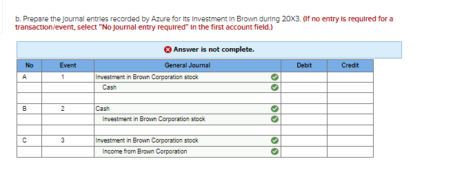 3 5 points Azure Enterprises acquired 90 percent of Brown Corporation's voting