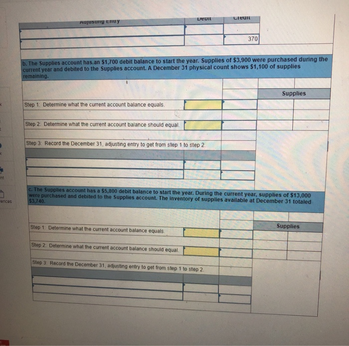 the Supplies asset account at December 31, Step 1: Determine what the