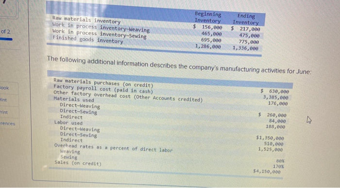  Raw materials inventory Work in process inventory Weaving Work in process