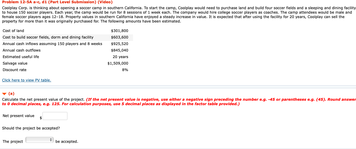 Problem 12-5A a-c, d1 (Part Level Submission) (Video) Coolplay Corp. is