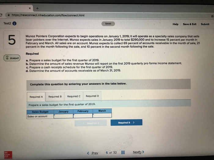 https:/ cation.com/flow/connect.html Test2 Help Save&Exit Submit Munoz Pointers Corporation expects to
