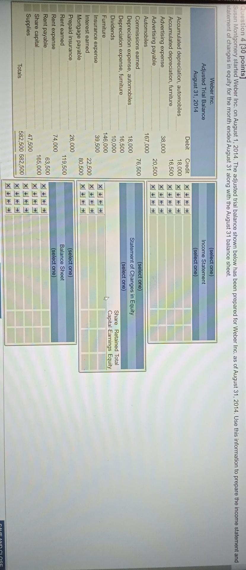  Question 4 [30 points] Susan Montgomery started Weber Inc. on August