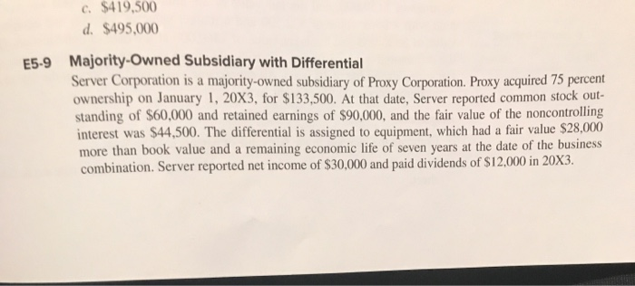  c. $419,500 d. $495,000 5.9 Majority-Owned Subsidiary with Differential Server Corporation