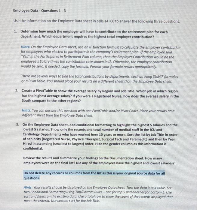  Use the information on the Employee Data sheet in cells a4:i60