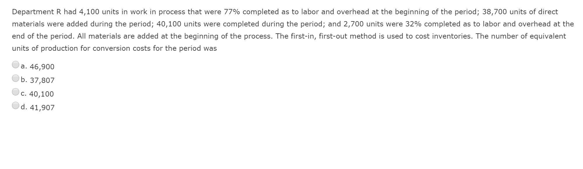 Department R had 4,100 units in work in process that were