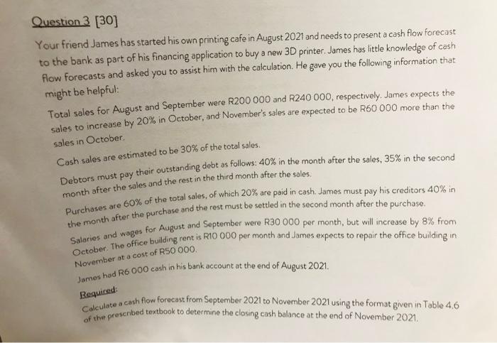  Question 3 [30] Your friend James has started his own printing