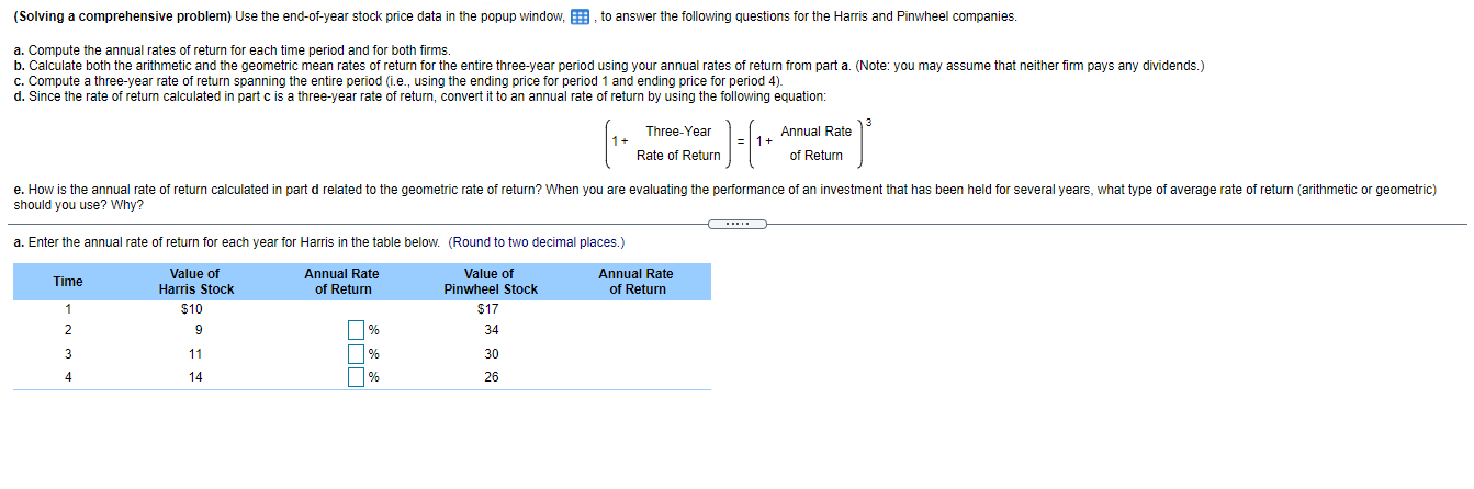 Need Questions A-E (Solving a comprehensive problem) Use the end-of-year stock price