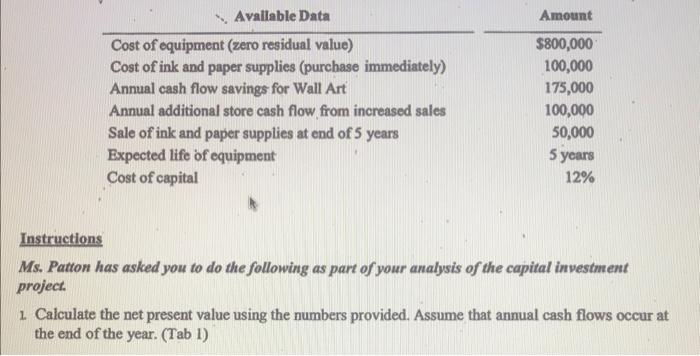 please answer question 1. please show work. will rate! Instructions Ms. Patton