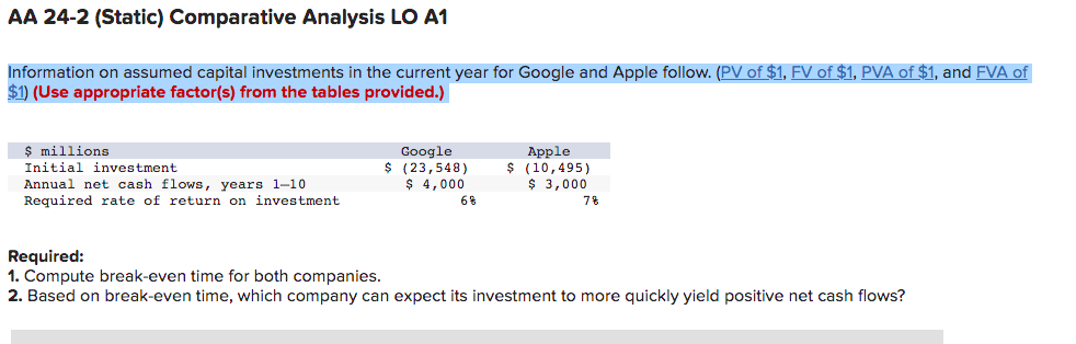  AA 24-2 (Static) Comparative Analysis LO A1 Information on assumed capital