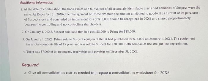 Consolidation Worksheet in Year of Intercompany Transfer Prime Company holds $0 percent