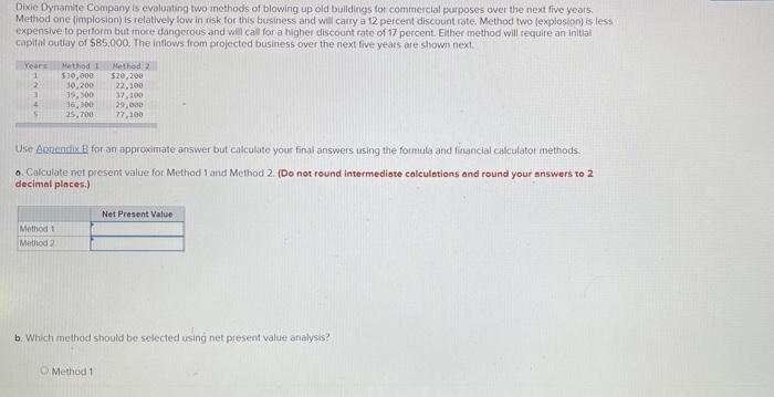  Dixie Dynamite Company is evaluating two methods of blowing up old