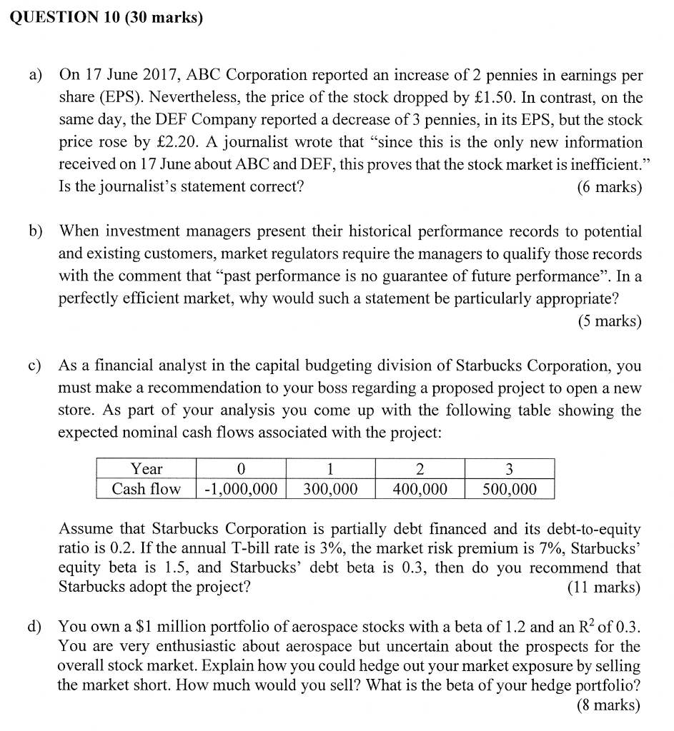 QUESTION 10 (30 marks) a) On 17 June 2017, ABC Corporation