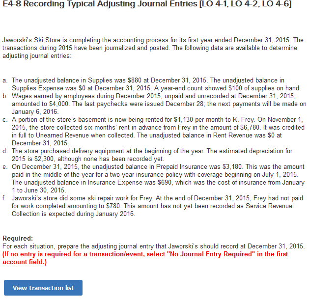 Company is at the end of its accounting year, December 31, 2015.
