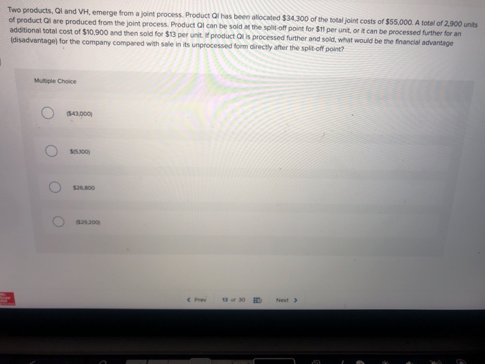  Two products, QI and VH, emerge from a joint process. Product