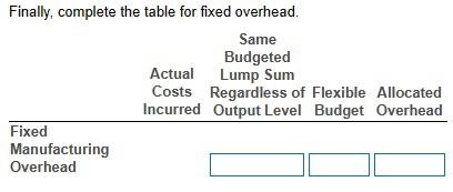 \hline \multirow[b]{2}{*}{ Direct materials } & \multirow{2}{*}{3lb.at$6perlb.Input} & \multicolumn{2}{|c|}{\begin{tabular}{l} Cost per \\