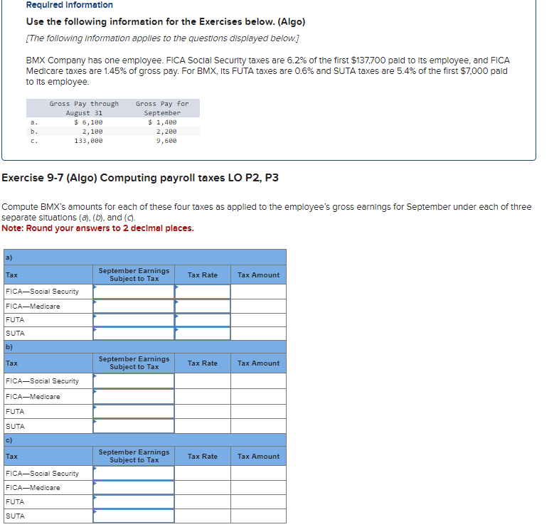 Please help!! Ex 9-7, 8,9 Required Information Use the following information for