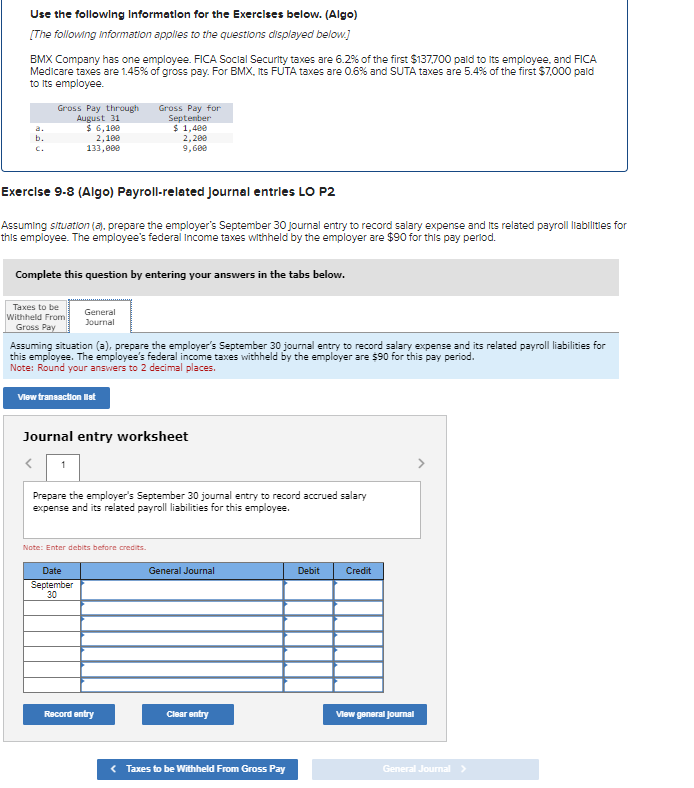 below.] BMX Company has one employee. FICA Soclal Securlty taxes are 6.2%