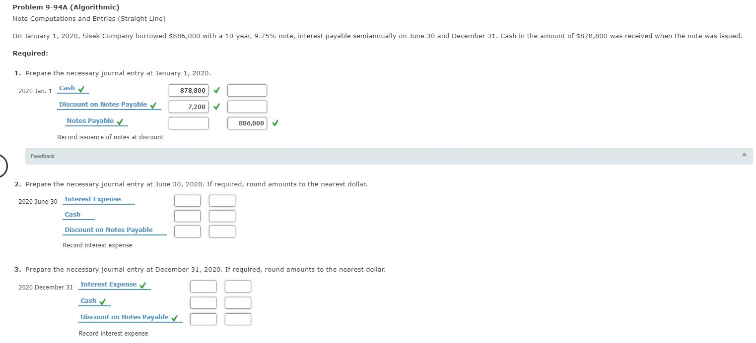  Problem 9-94A (Algorithmic) Note Computations and Entries Straight Line) On January