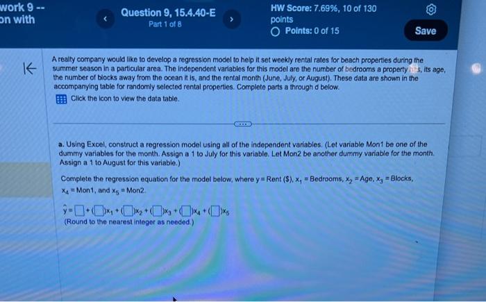  A realty company would like to develop a regression model to