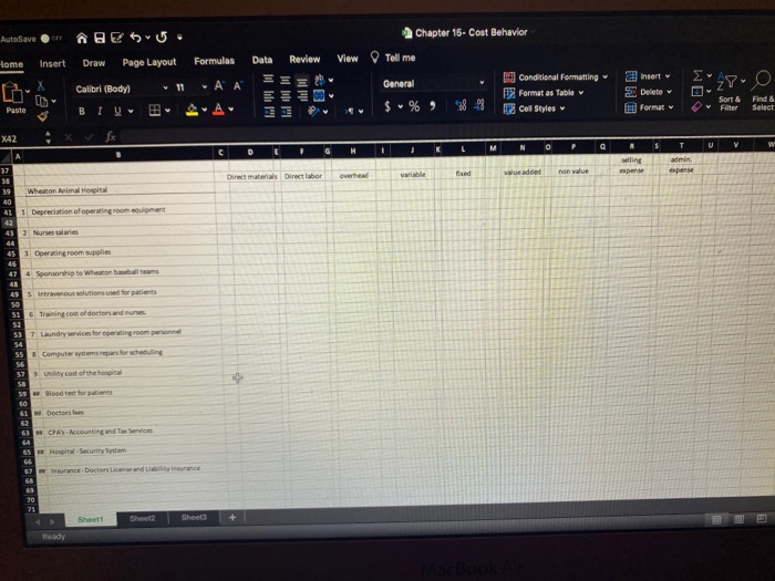 Mark an X on the columns product cost, cost behavior, activity base,