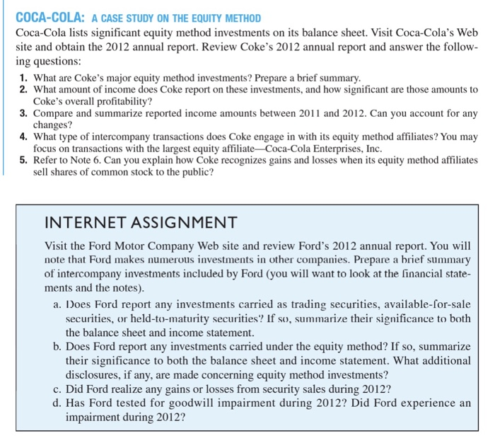  COCA-COLA: A CASE STUDY ON THE EQUITY METHOD Coca-Cola lists significant