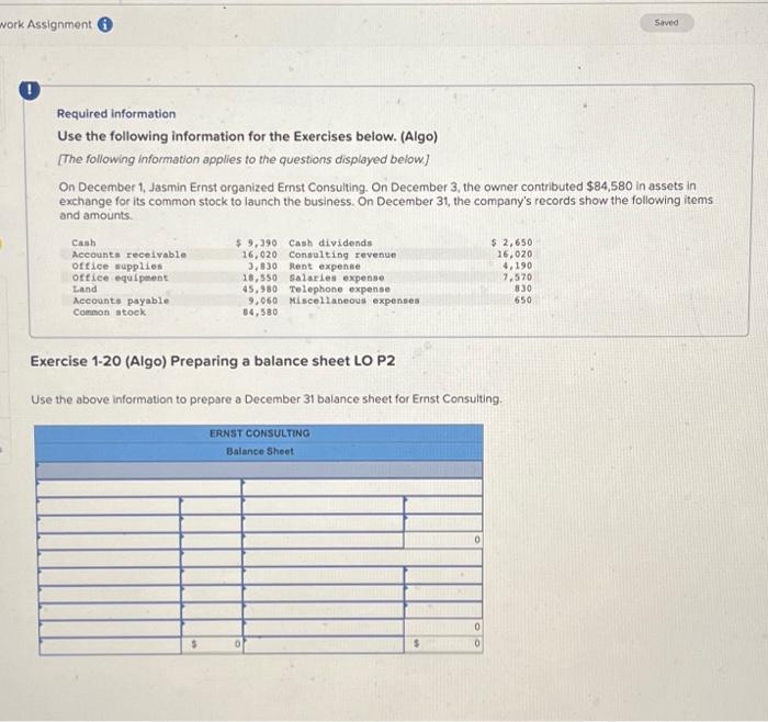  Required information Use the following information for the Exercises below. (Algo)
