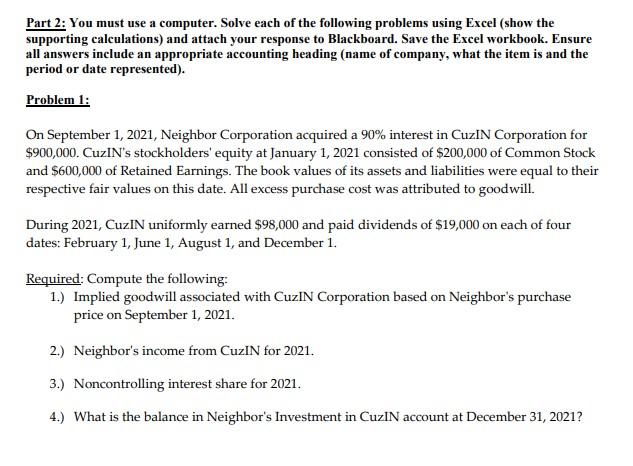 Part 2: You must use a computer. Solve each of the