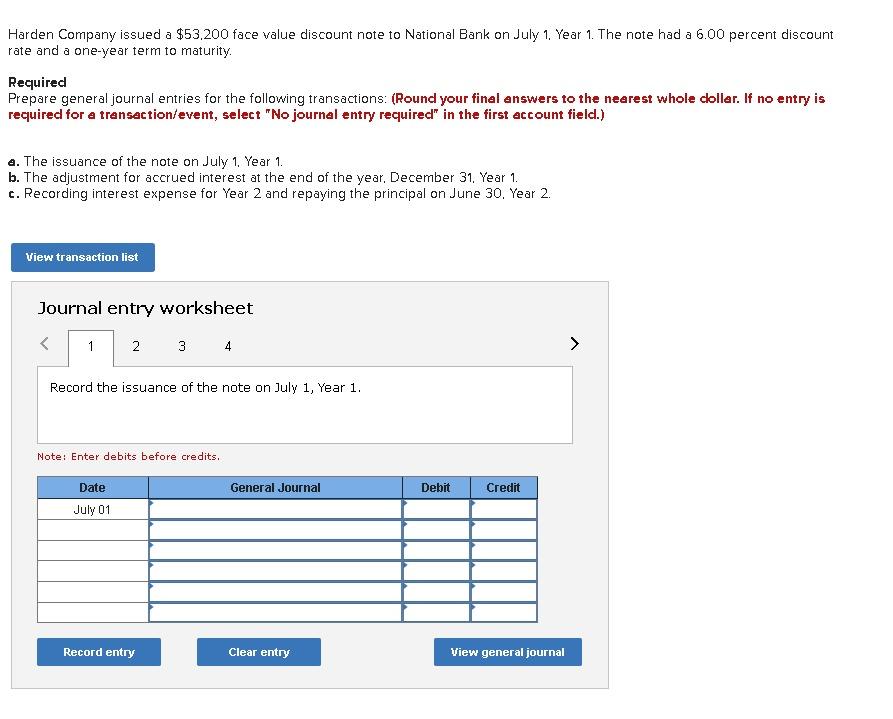 Harden Company issued a $53,200 face value discount note to National