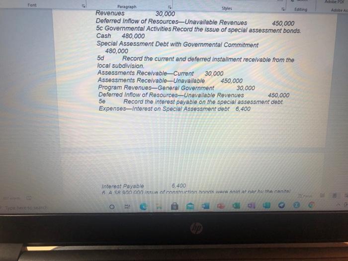 journal form the necessary entries in the governmental activities and appropriate fund