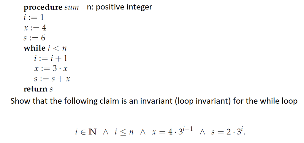 procedure sum n: positive integer 1-1 l: s: 6 whilei