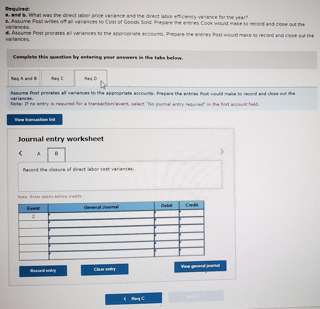 treatment of the direct labor costs. Post set a standard at the