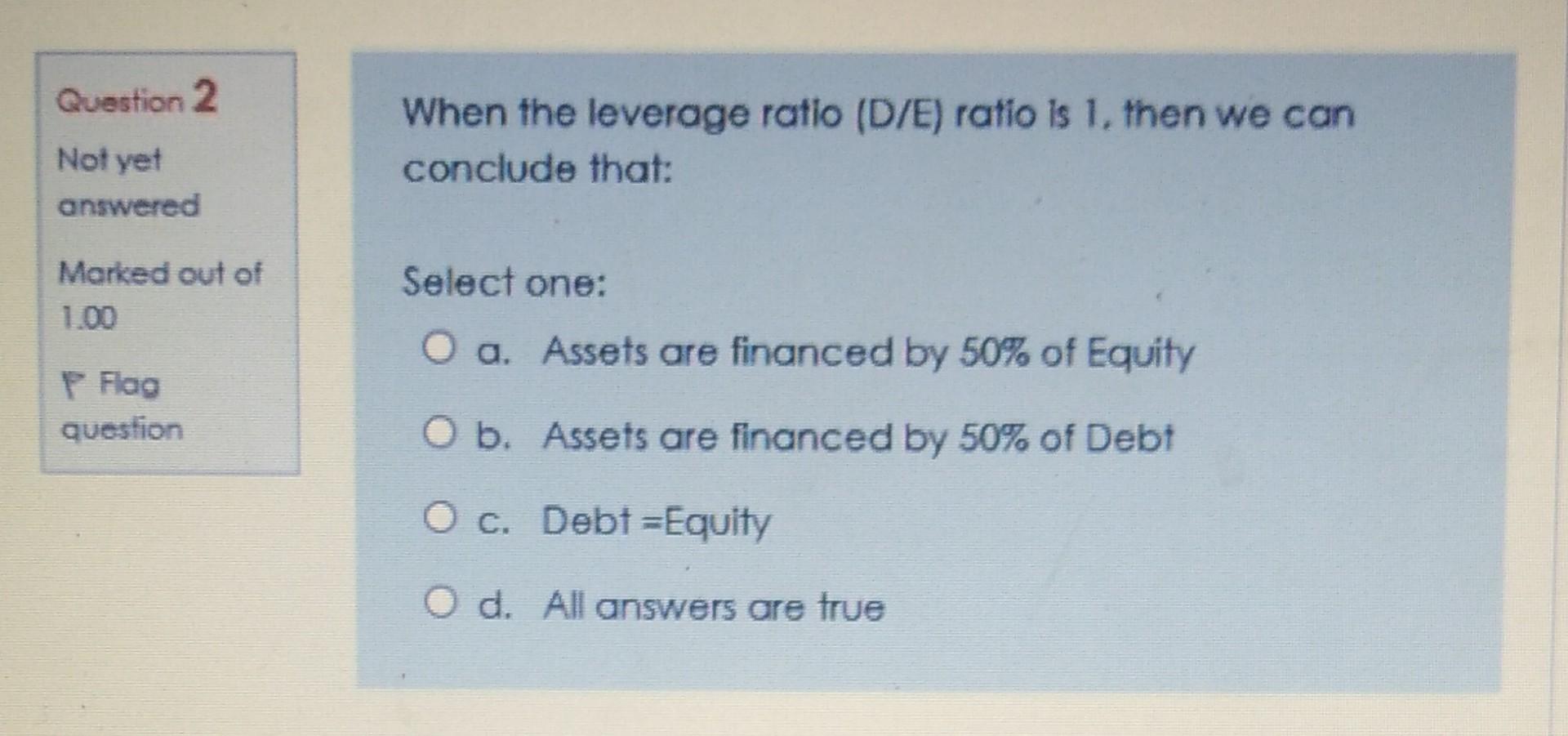 When the leverage ratio (D/E) ratio is 1 , then we